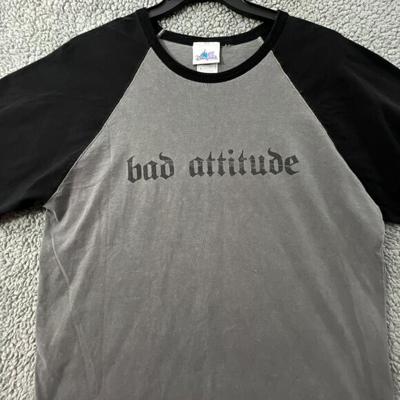 Disneyland Grumpy Bad Attitude Raglan T Shirt Mens Medium Black Gray Graphic Tee - Picture 1 of 7